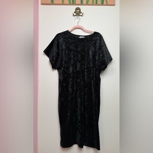 Vintage 90s Heads Up Black Crushed Velvet Nightie Dress 1X Plus Size